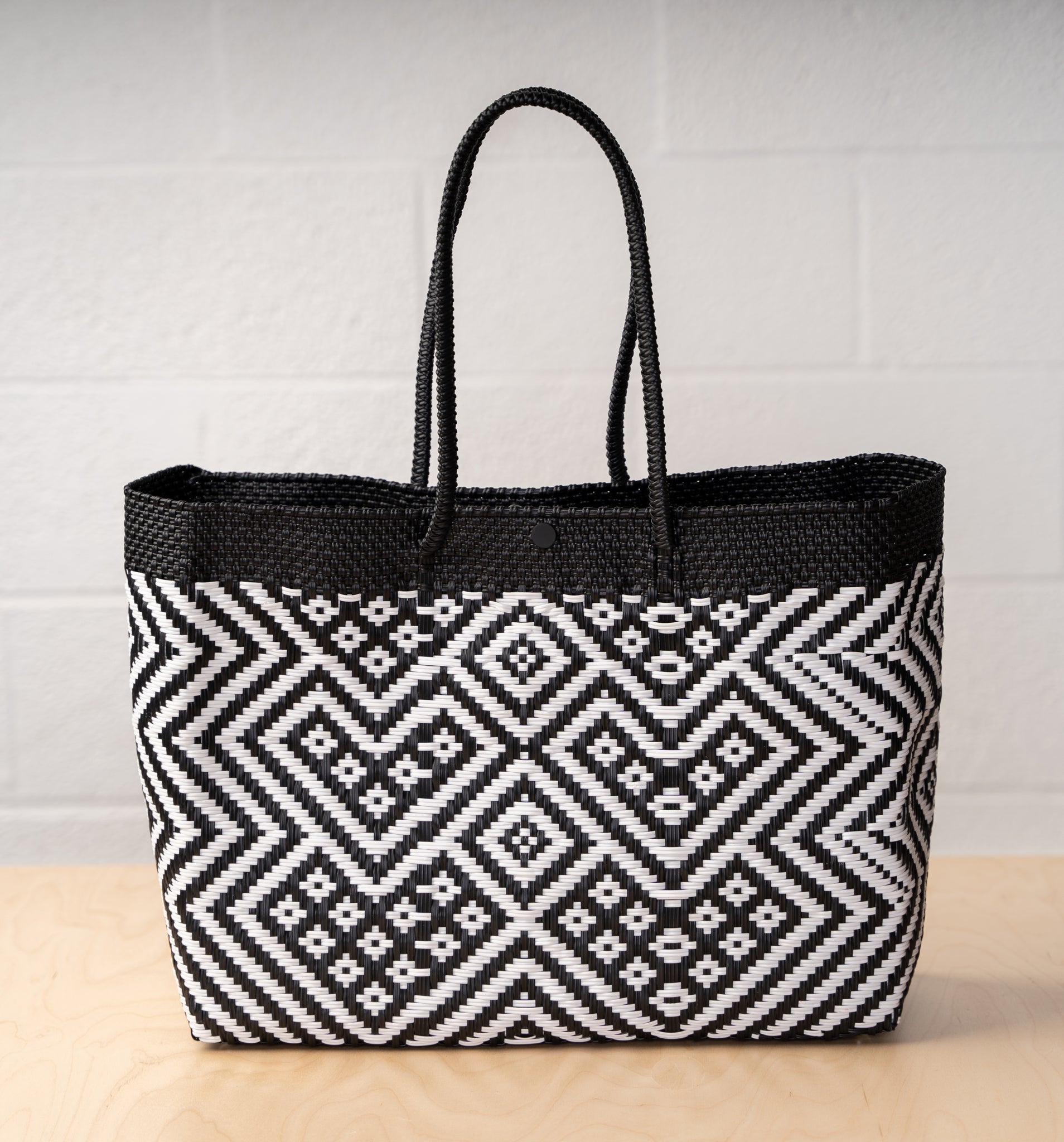 Black and White Handwoven Tote - Large